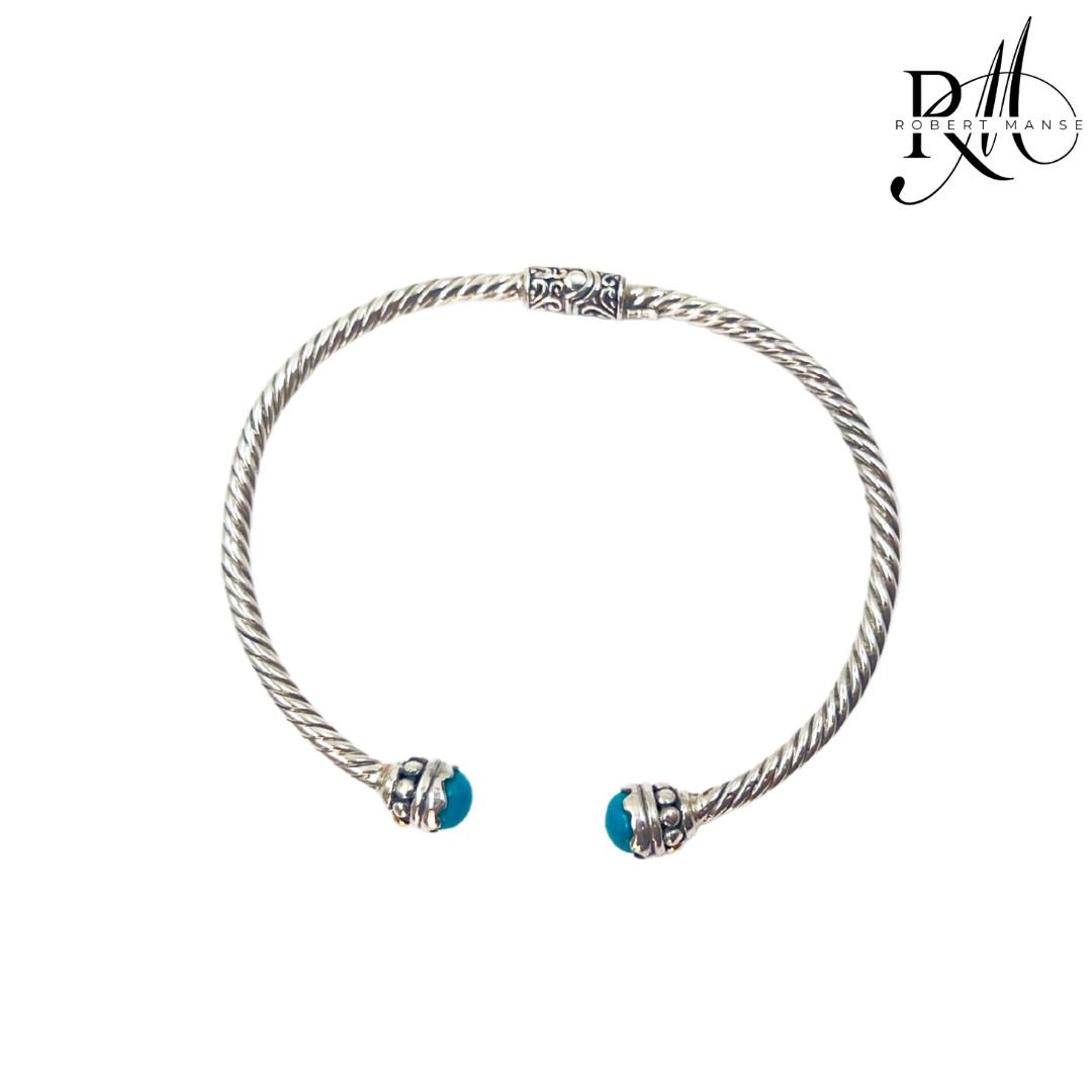 Bali RoManse Turquoise Sterling Silver with 18K Gold Accents Twisted Cable Hinged Bracelet