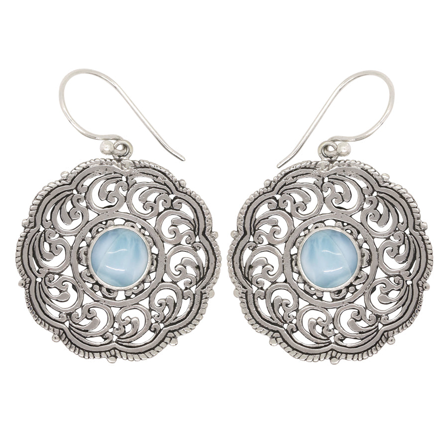 Bali RoManse Sterling Silver Medallion Earrings with Larimar