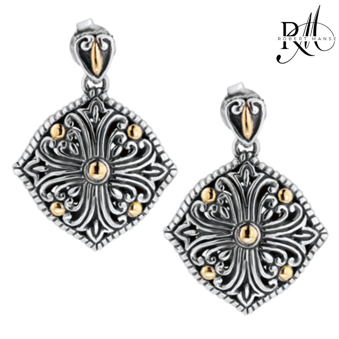 Bali RoManse Two-Tone Scrollwork Dangle Sterling Silver Earrings