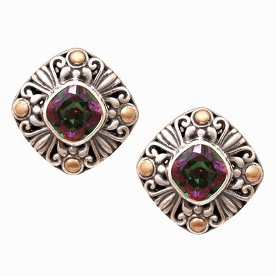 Bali RoManse Gemstone Sterling Silver Stud Earrings with 18k Gold Accents
