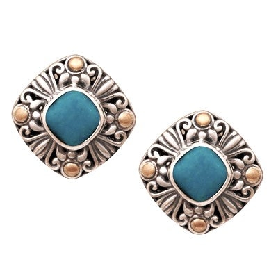 Bali RoManse Gemstone Sterling Silver Stud Earrings with 18k Gold Accents