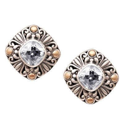 Bali RoManse Gemstone Sterling Silver Stud Earrings with 18k Gold Accents