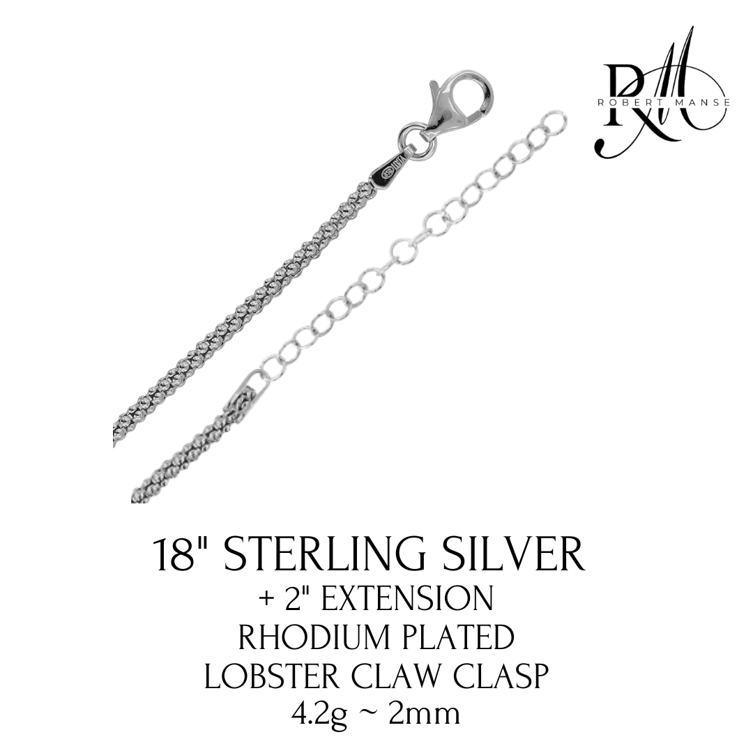 Rhodium Plated Sterling Silver Italian Popcorn Chain