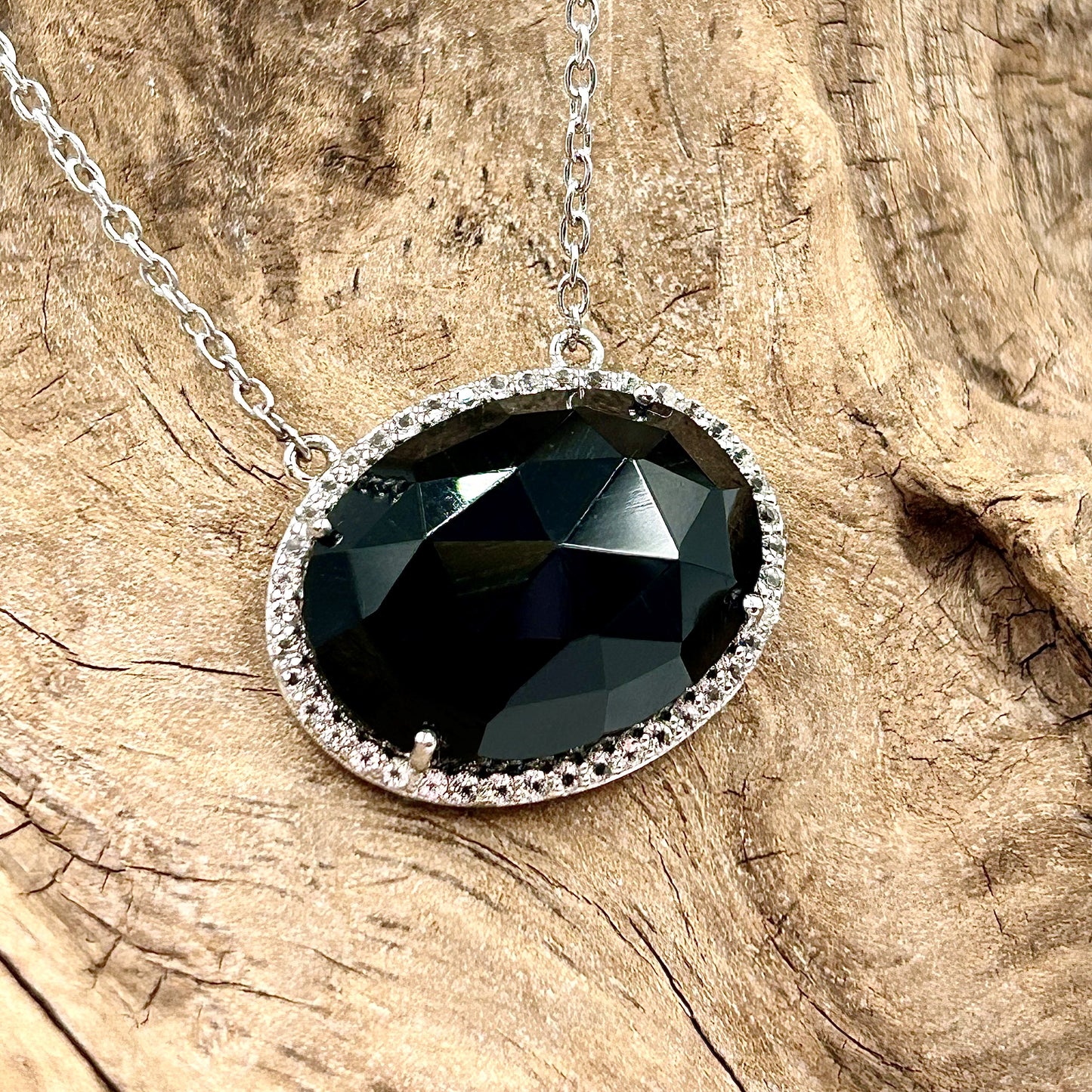 Gem RoManse Sterling Silver Black Onyx & White Topaz Station Necklace