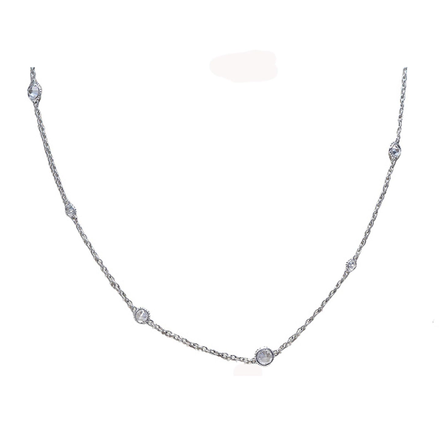 CZ RoManse Rhodium Plated Sterling Silver Station Necklace