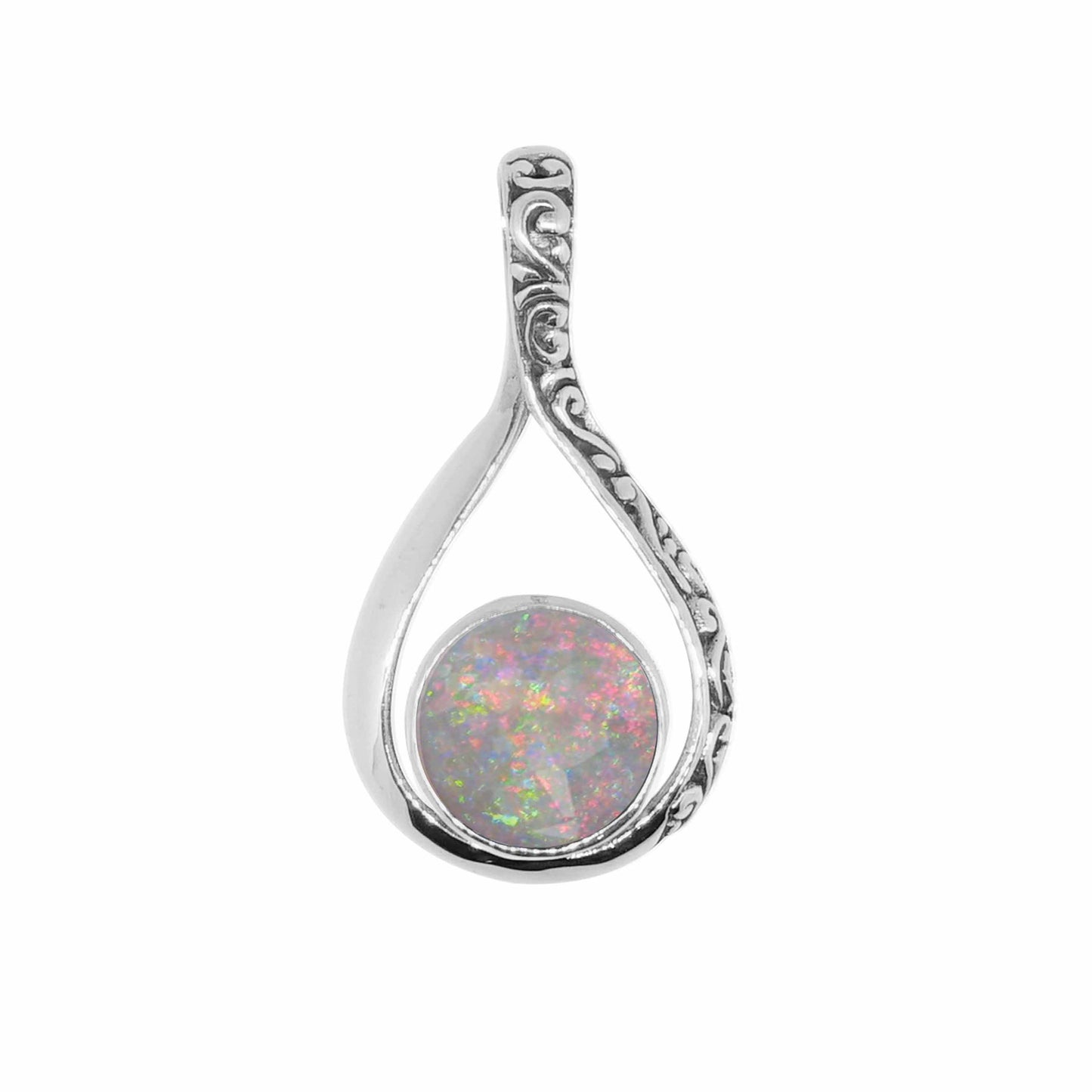Bali RoManse Lab-Created White Opal Sterling Silver Pendant