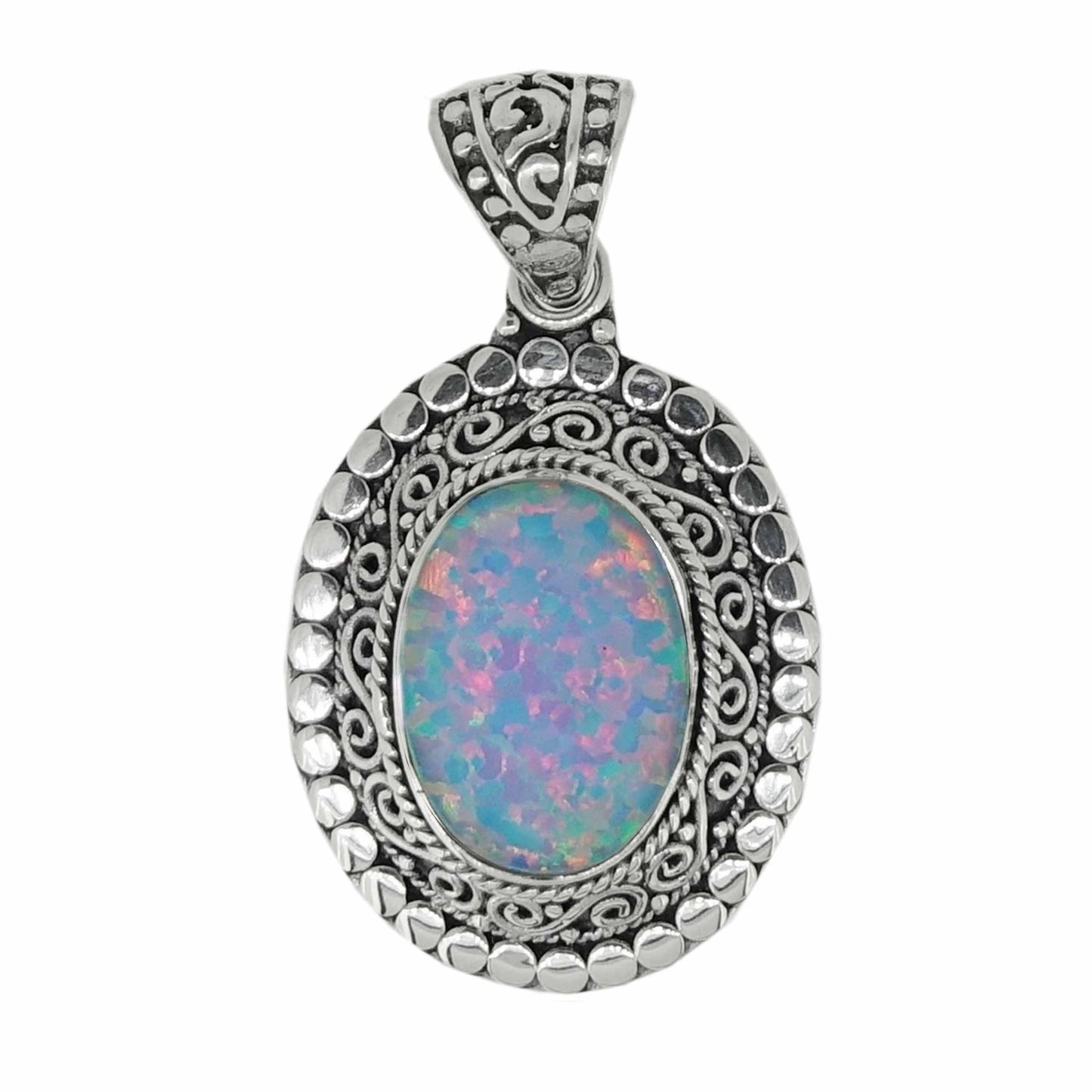 Bali RoManse Lab Created Opal Sterling Silver Pendant