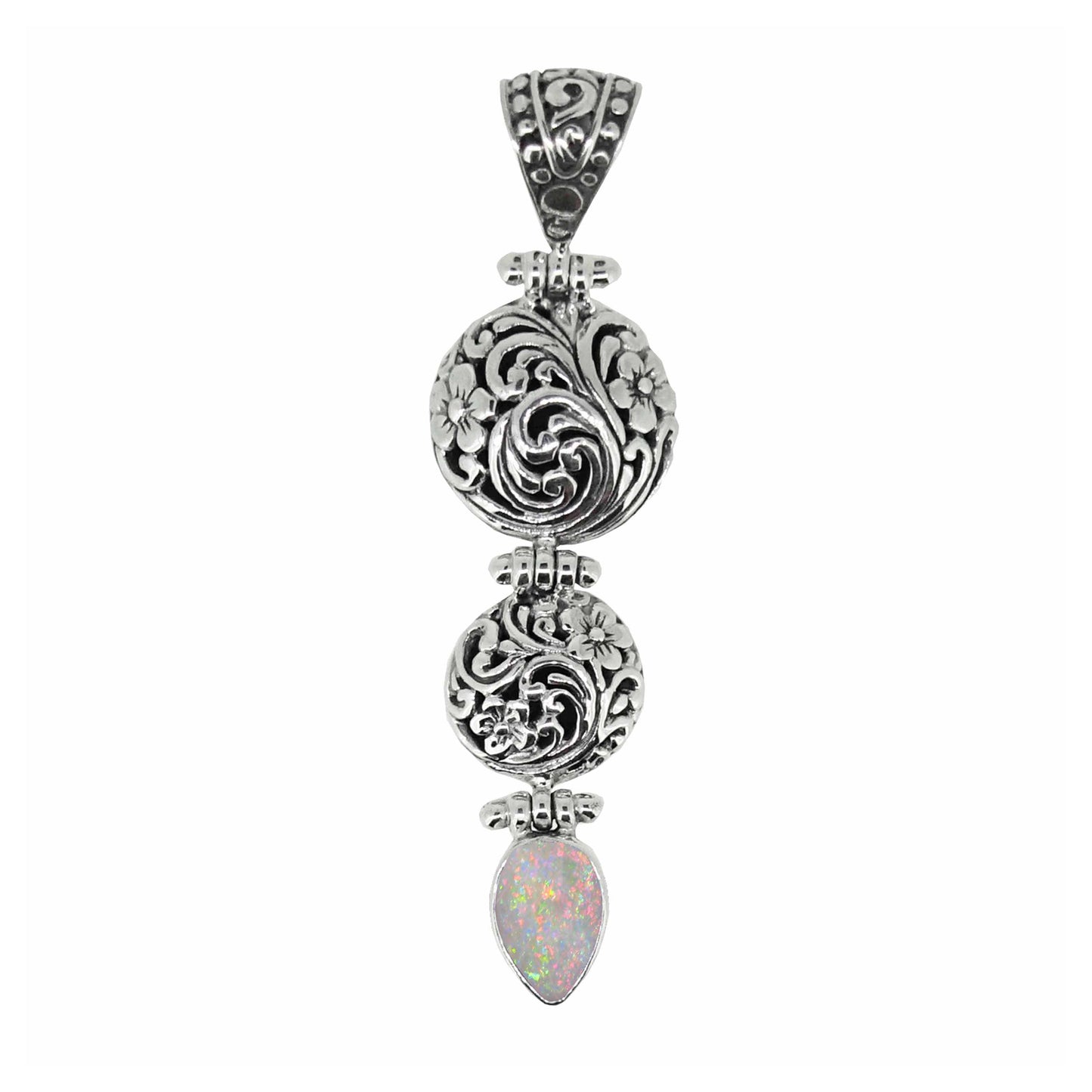Bali RoManse Lab Created White Opal Sterling Silver Pendant