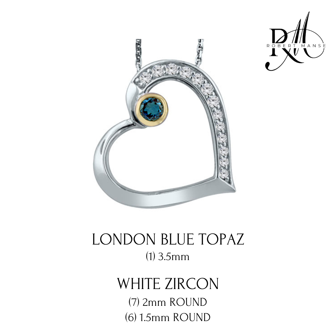 Gem RoManse London Blue Topaz Heart Sterling Silver Necklace