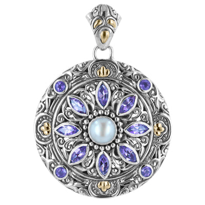 Bali RoManse Gemstone & Pearl Medallion Sterling Silver Pendant