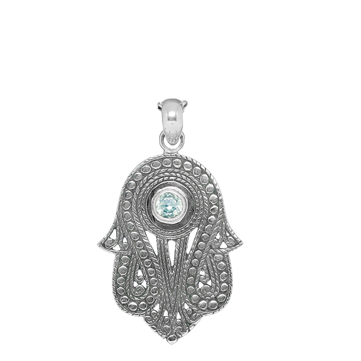 Bali RoManse Blue Topaz Hamsa Sterling Silver Pendant