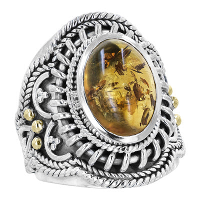 Gem RoManse Oval Quartz & Herringbone Sterling Silver Ring