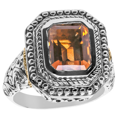 Gem RoManse Sterling Silver Beaded Frame with 18k Gold Accents Ring