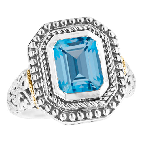 Gem RoManse Sterling Silver Beaded Frame with 18k Gold Accents Ring