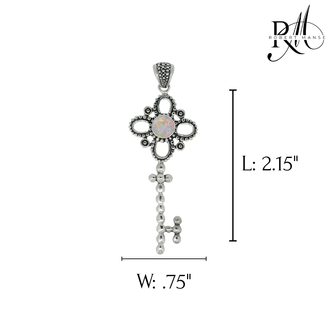 Bali RoManse Lab Created Opal Sterling Silver Key Pendant