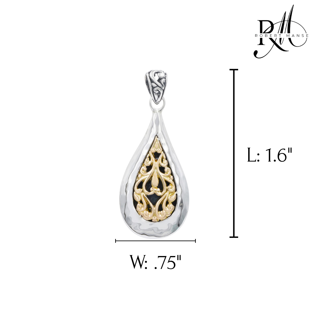 Bali RoManse Two-Tone Scrollwork Droplet Sterling Silver Pendant