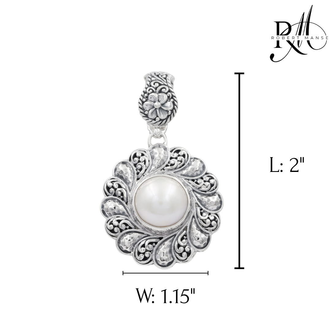 Bali RoManse Mabe Pearl Scrollwork & Hammered Sterling Silver Enhancer Pendant