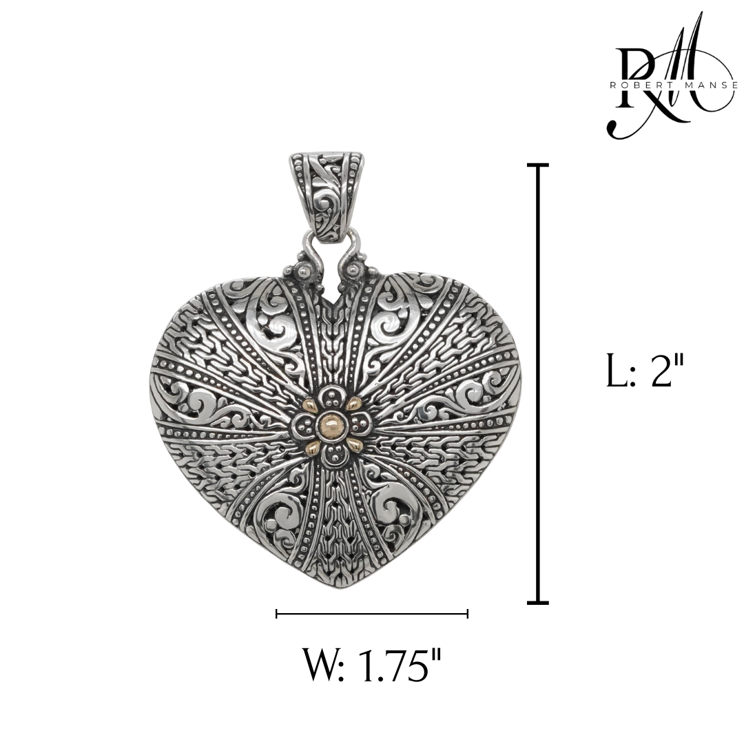 Bali RoManse Tulang Naga Heart Sterling Silver & 18K Gold Pendant