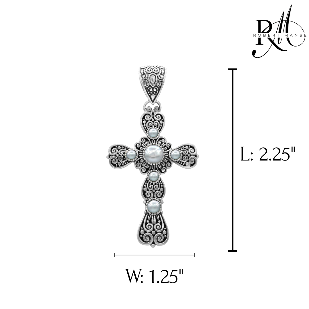 Bali RoManse Pearl Sterling Silver Cross Enhancer Pendant
