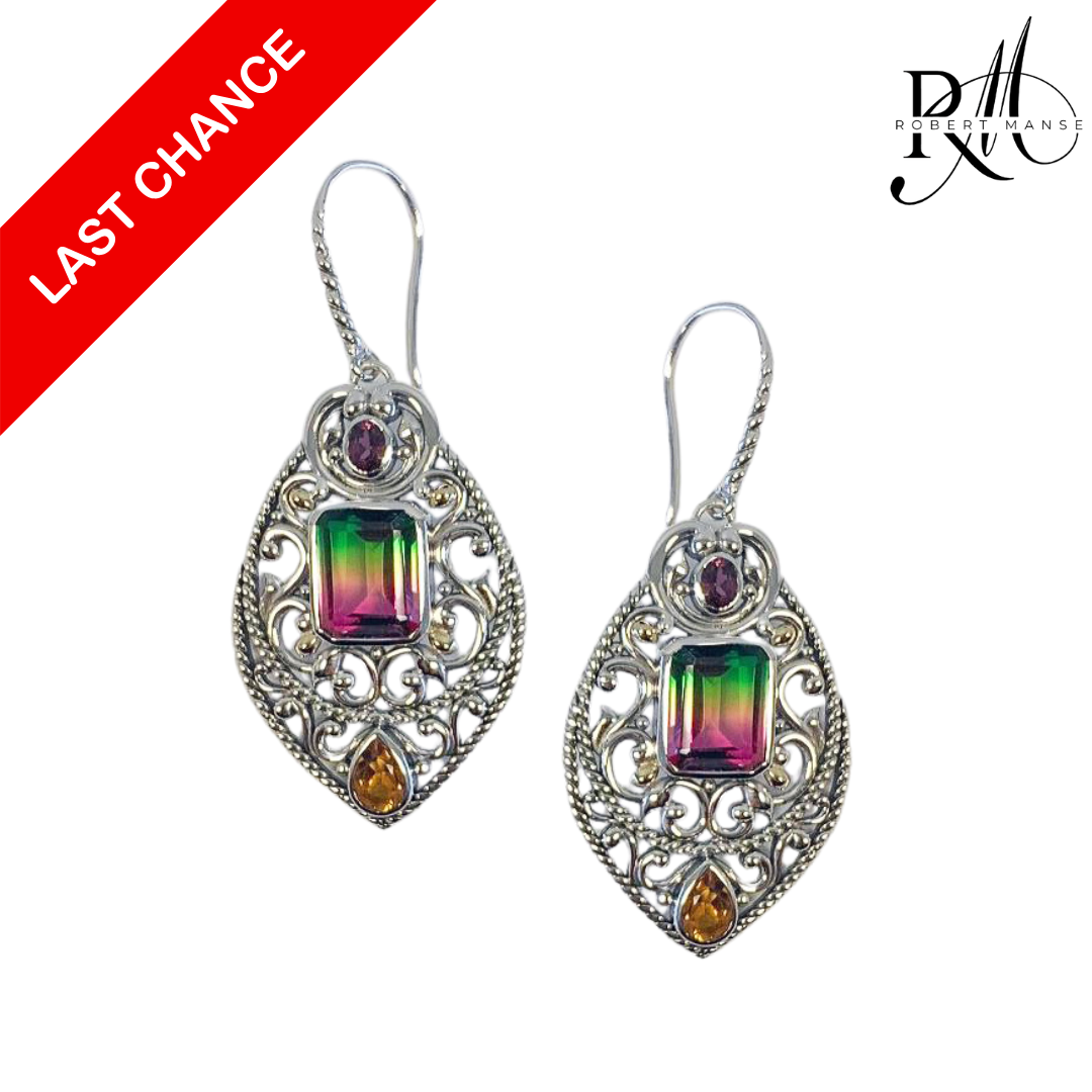 Gem RoManse Multi-stone Sterling Silver Scrollwork Earrings
