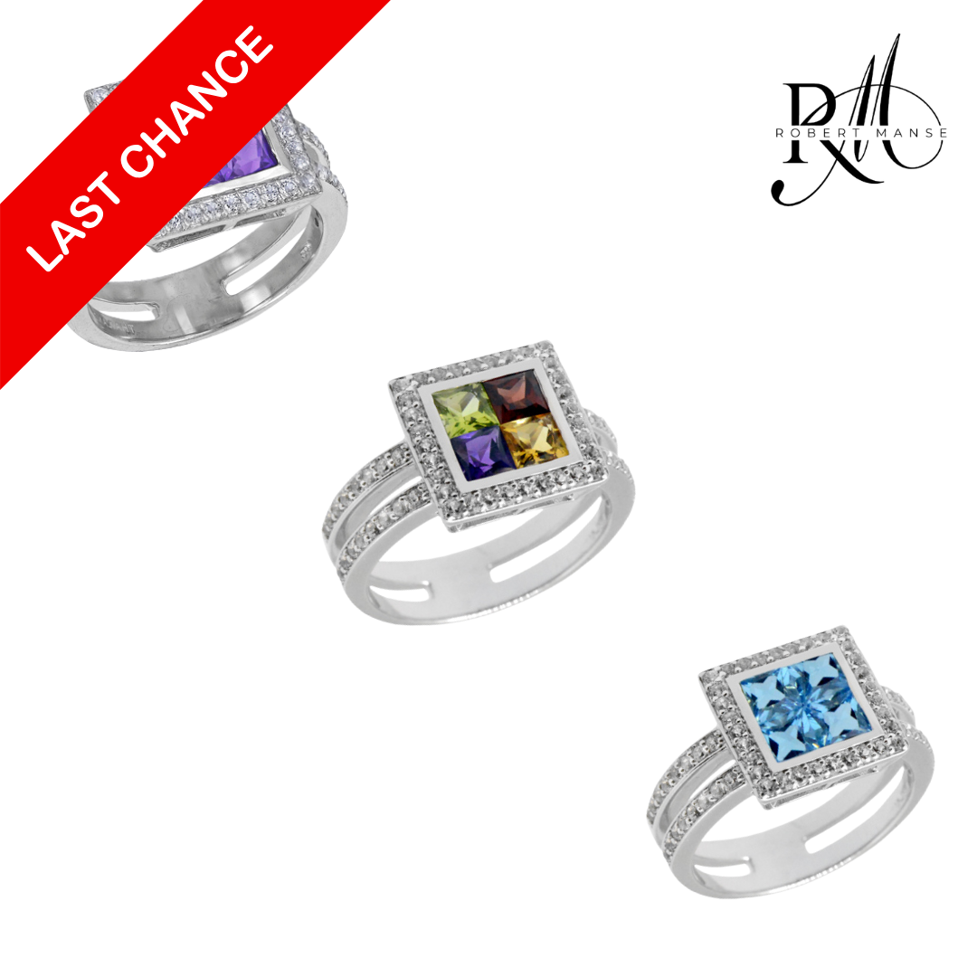 Gem RoManse Geometric Rhodium Plated Sterling Silver Ring