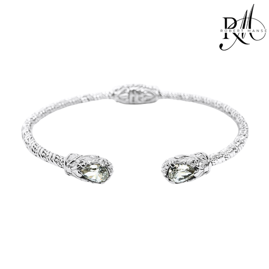 Bali RoManse White Sapphire Sterling Silver Hinged Cuff Bracelet