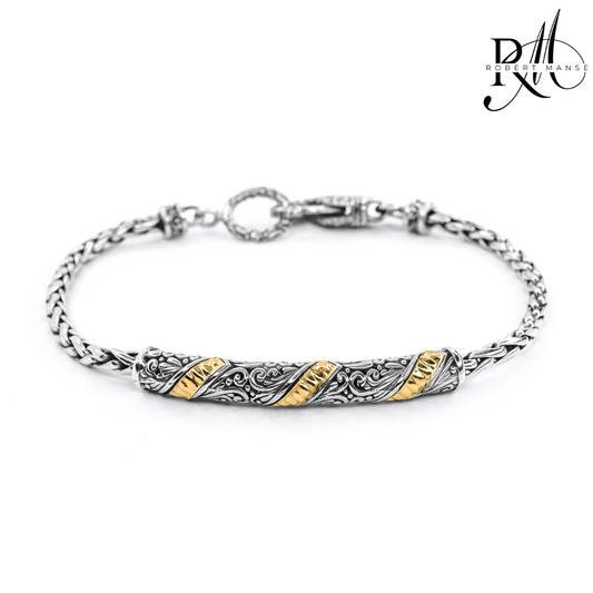 Bali RoManse Two-Tone Scrollwork Bar Station Sterling Silver Padian Bracelet