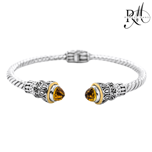 Bali RoManse Citrine Dome & Twisted Cable Sterling Silver Cuff Bracelet