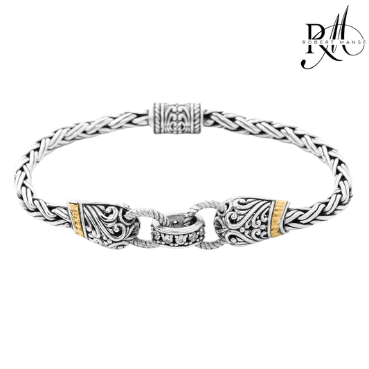 Bali RoManse White Zircon Interlocking Sterling Silver Bracelet