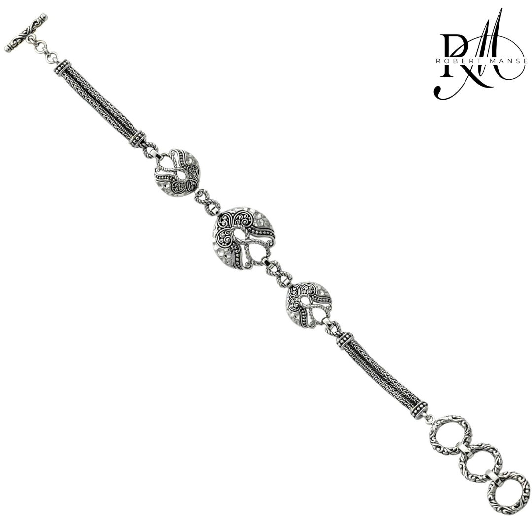 Bali RoManse Hammered Triple Medallion Sterling Silver Bracelet
