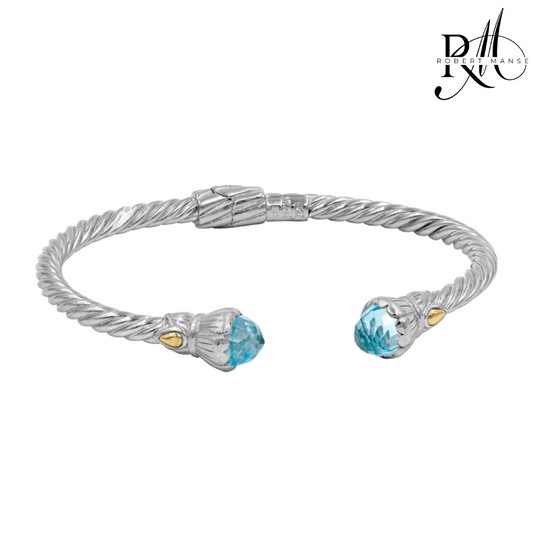 Bali RoManse Sky Blue Topaz Twisted Cable Sterling Silver & 18k Gold Cuff Bracelet