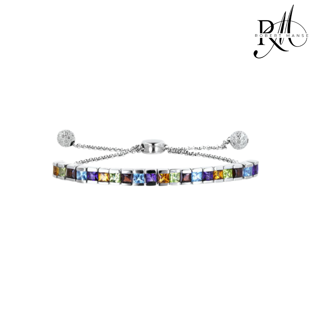 Gem RoManse Sterling Silver Channel Set Gemstone Bolo Bracelet