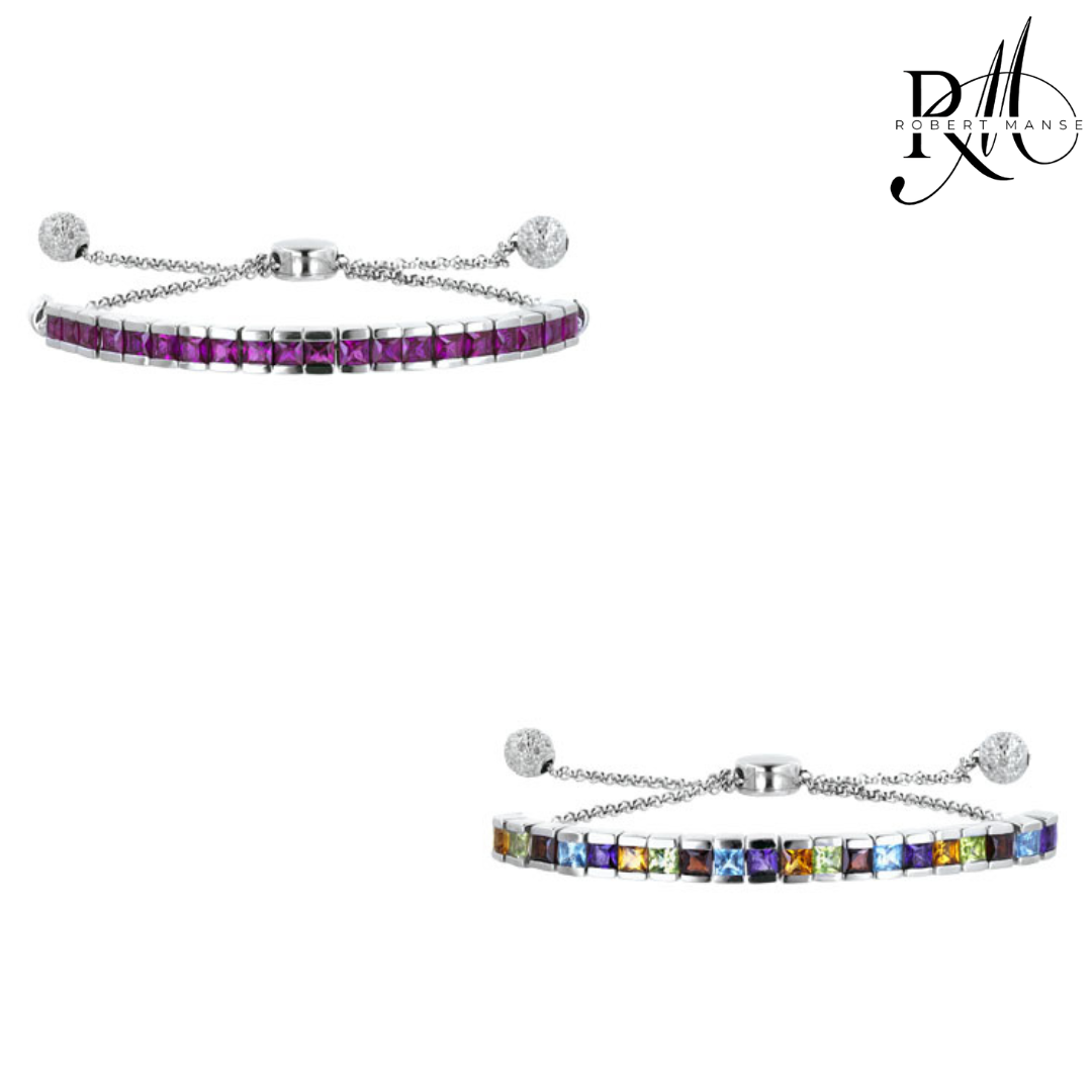 Gem RoManse Sterling Silver Channel Set Gemstone Bolo Bracelet
