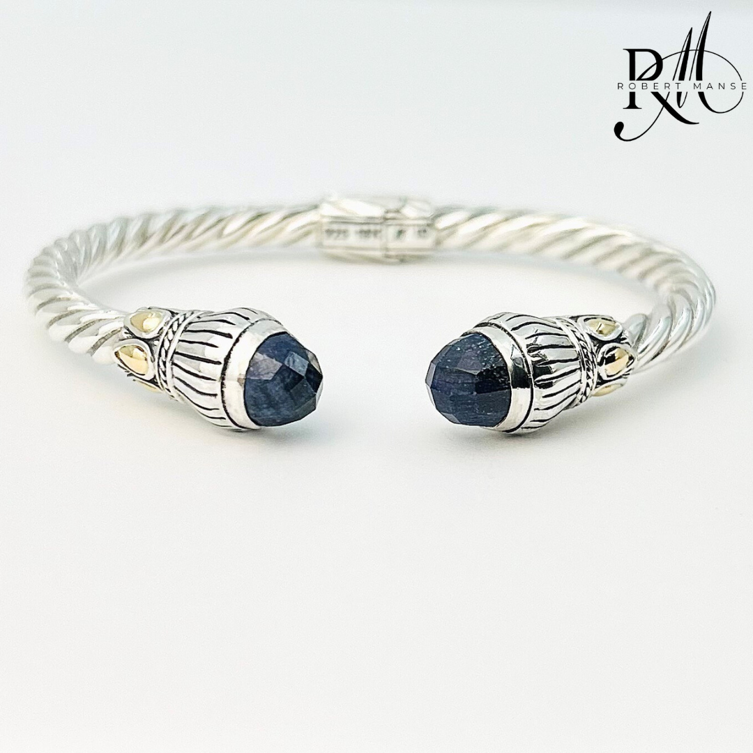 Bali RoManse Briolette Sapphire Sterling Silver Hinged Cuff Bracelet