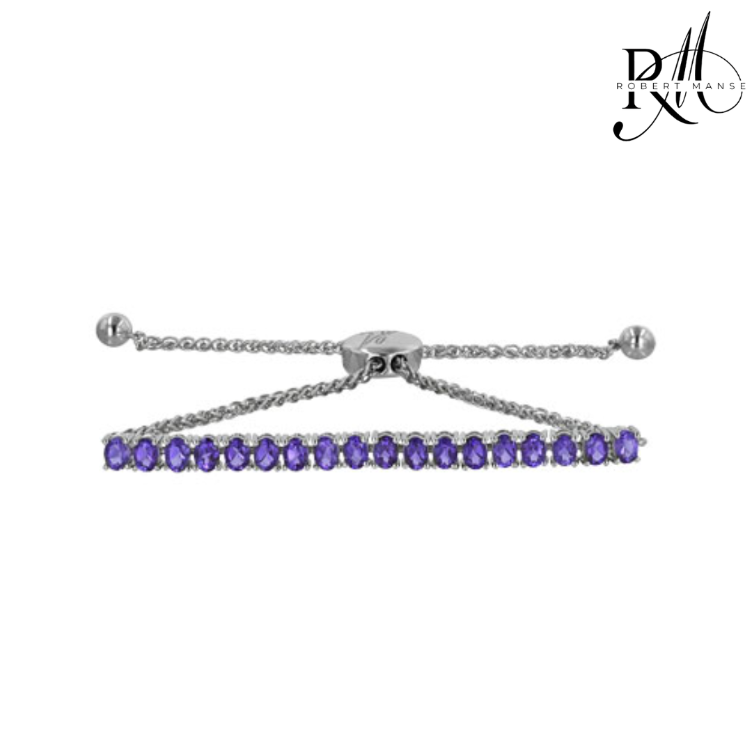 Gem RoManse Oval Rhodium Plated Sterling Silver Bolo Bracelet