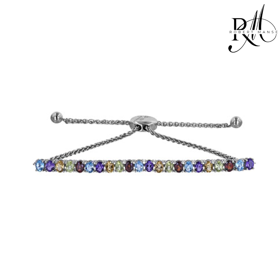 Gem RoManse Oval Rhodium Plated Sterling Silver Bolo Bracelet