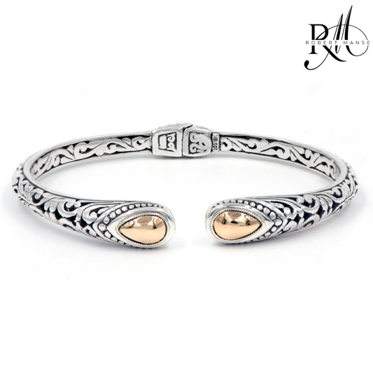 Bali RoManse 18K Gold Dome Sterling Silver Hinged Cuff Bracelet