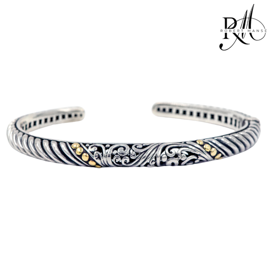 Bali RoManse Scrollwork Two-Tone Hinged Cuff Bracelet