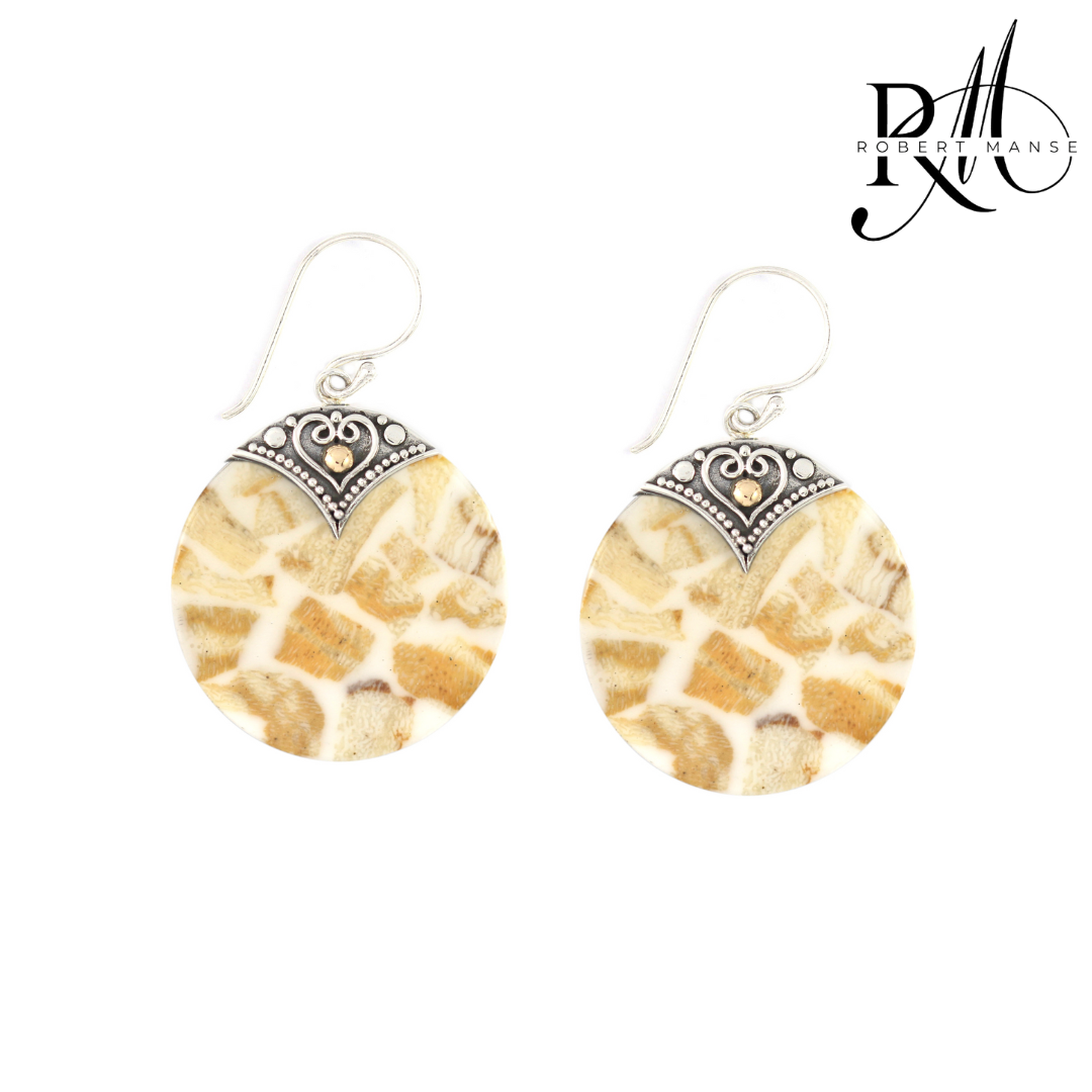 Bali RoManse Coral Sterling Silver Earrings with 18k Gold Accents