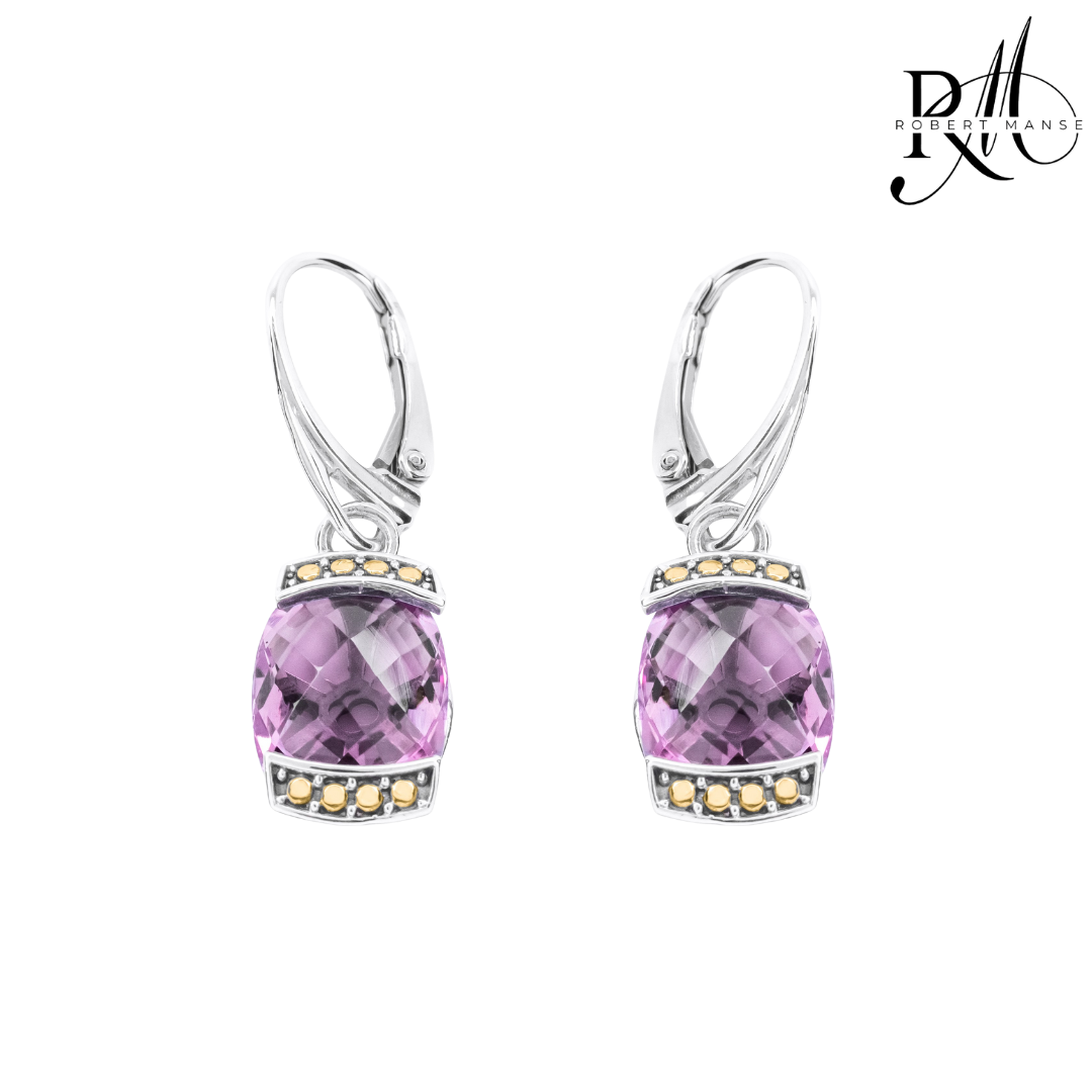 Bali RoManse Pink Amethyst Two-Tone Leverback Earrings