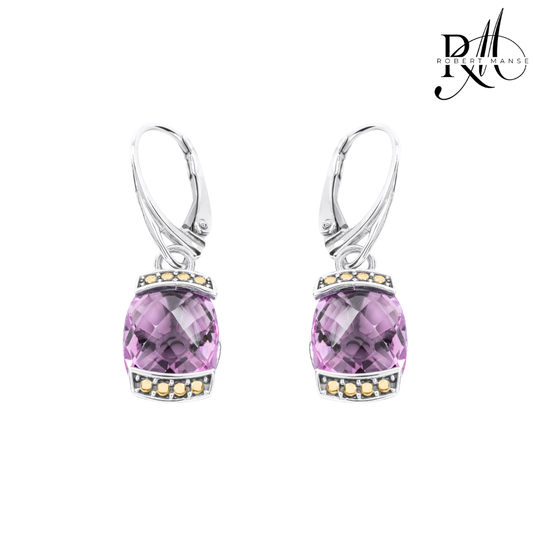 Bali RoManse Pink Amethyst Two-Tone Leverback Earrings