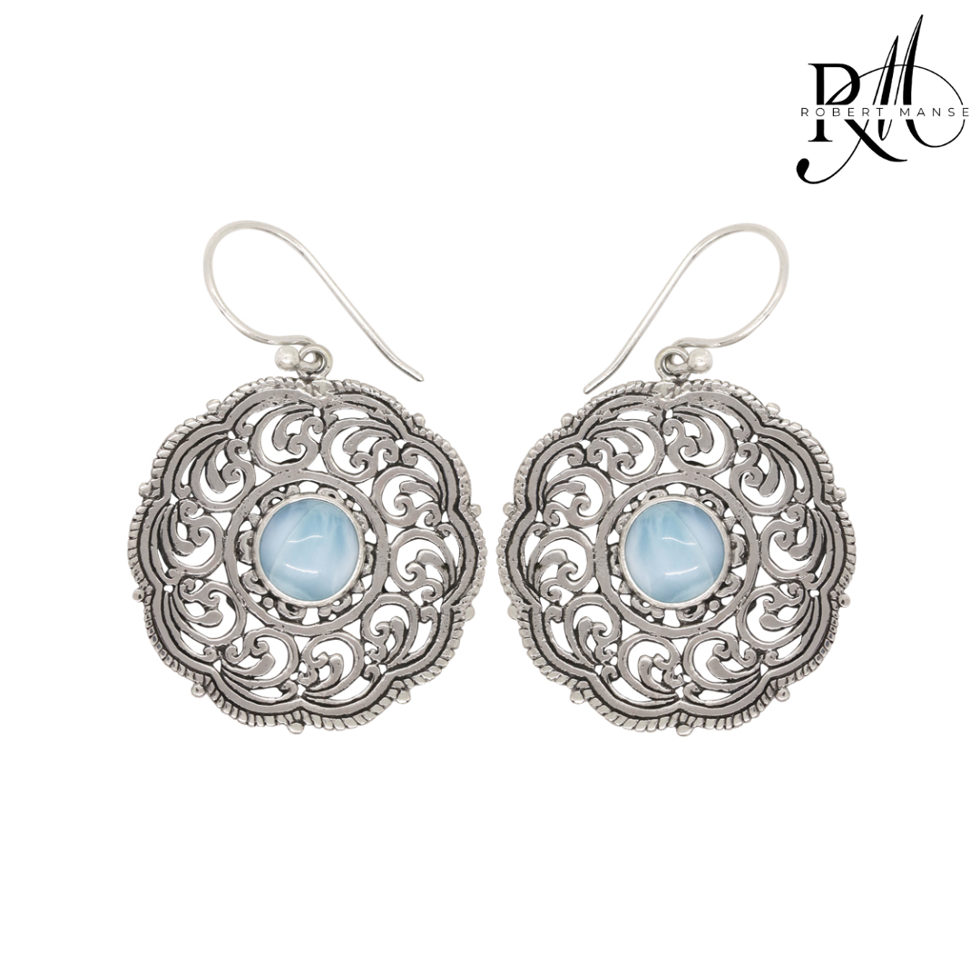 Bali RoManse Sterling Silver Medallion Earrings with Larimar