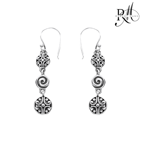 Bali RoManse Scrollwork & Swirl Triple Drop Sterling Silver Earrings