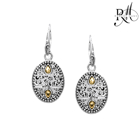 Bali RoManse Scrollwork Medallion Oval Two-Tone Dangle Earrings
