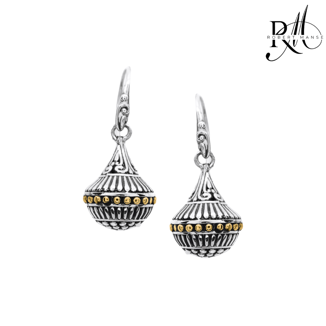 Bali RoManse Beaded Scrollwork Teardrop Orb Two-Tone Earrings