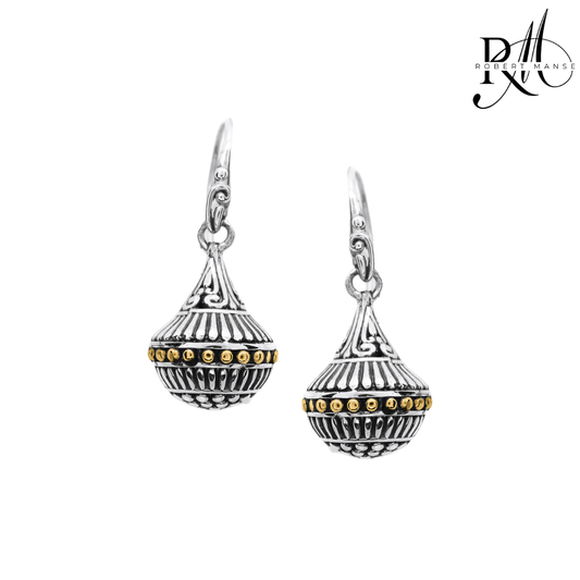 Bali RoManse Beaded Scrollwork Teardrop Orb Two-Tone Earrings