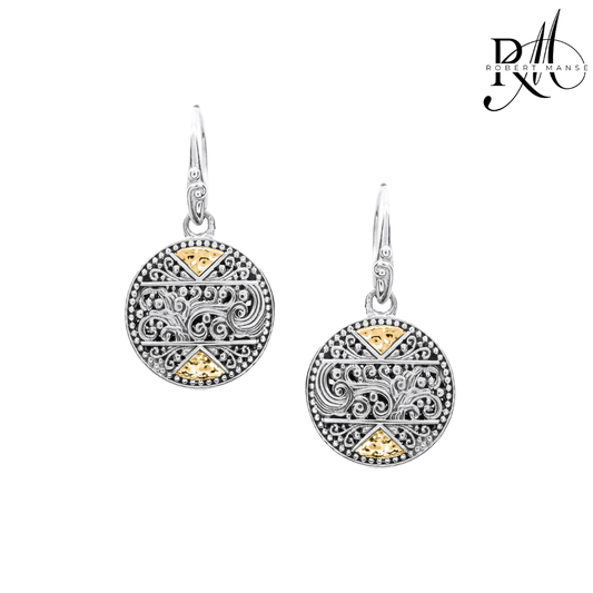 Bali RoManse Scrollwork Medallion Two-Tone Dangle Earrings