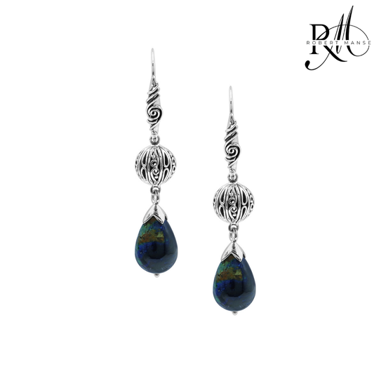 Gem RoManse Azurite Malachite Sterling Silver Drop Earrings