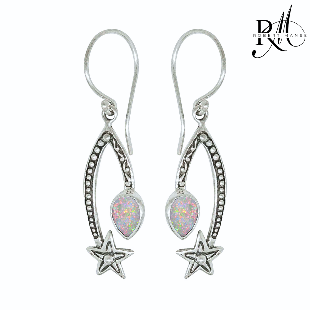 Bali RoManse Falling Star Created Opal Sterling Silver Dangle Earrings