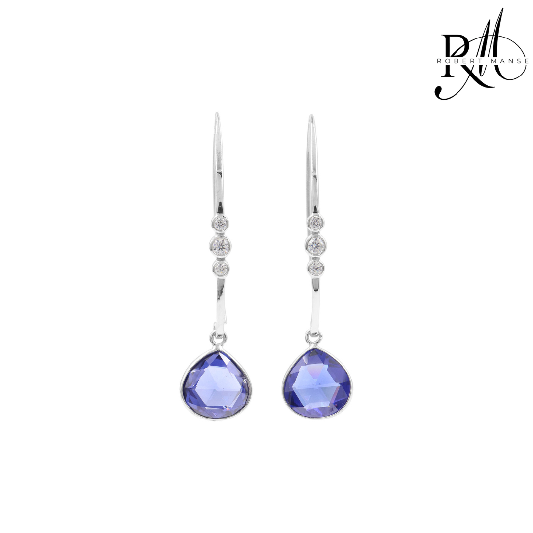 CZ RoManse Color Drop Rhodium Plated Sterling Silver Earrings
